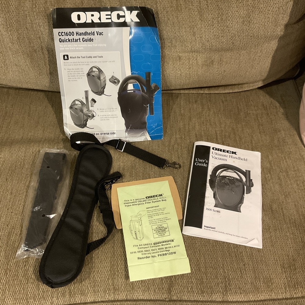 Oreck Handheld Vacuum CC1600 Manual,  Strap, Crevice Tool, Vac Bag - Parts Only